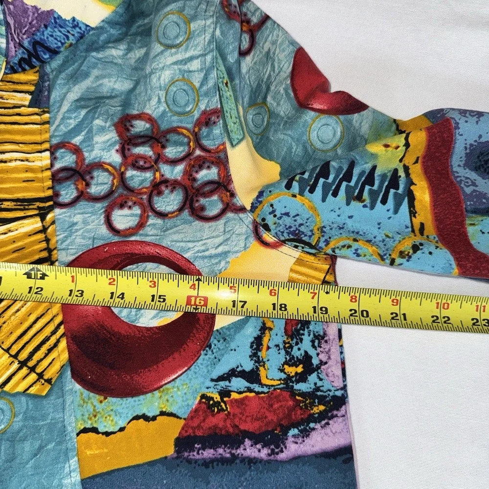 Multiples Abstract Art Print Button‎ Collared Ruffle Pockets Jacket Women's S
